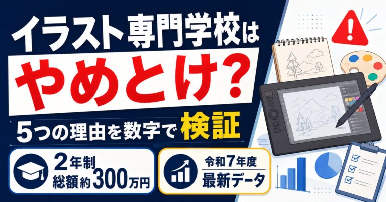 イラスト専門学校はやめとけと言われる5つの理由を、2年制総額約300万円の実額と令和7年度の最新データで検証