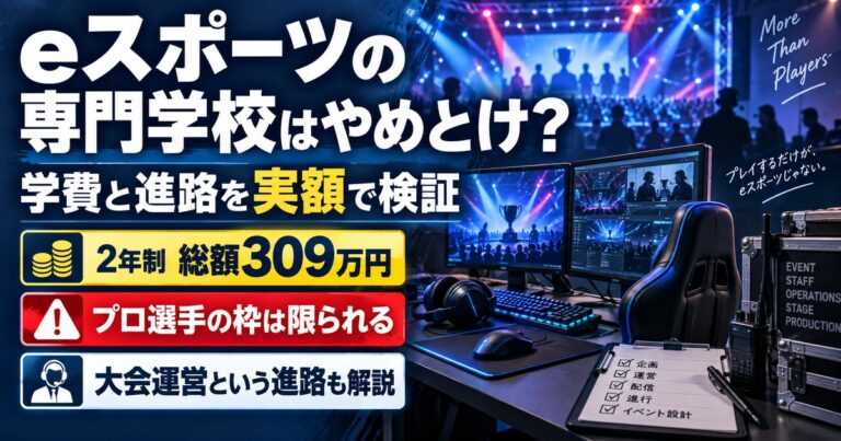 eスポーツの専門学校はやめとけなのかを検証。2年制の総額309万円、選手以外の進路も解説