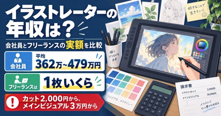 イラストレーターの年収を実額で比較。会社員は平均362万〜479万円、フリーランスは1枚いくらの単価制