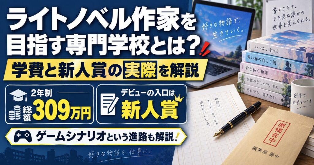 ライトノベル作家を目指す専門学校の学費と新人賞の実際を解説。2年制の総額は309万円