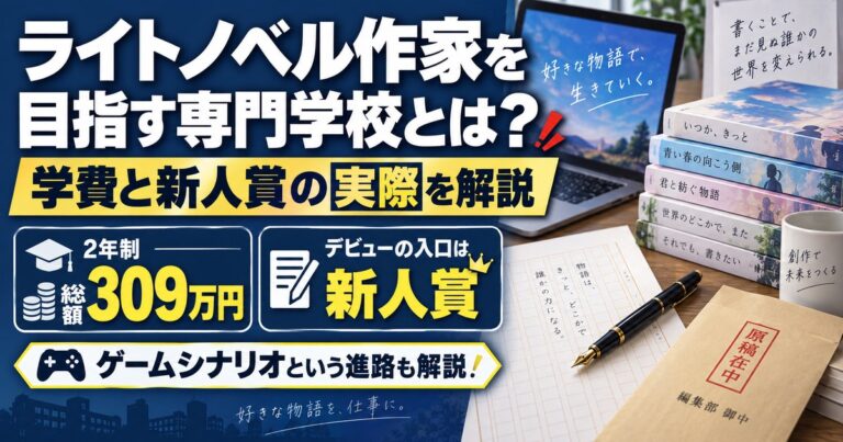 ライトノベル作家を目指す専門学校の学費と新人賞の実際を解説。2年制の総額は309万円
