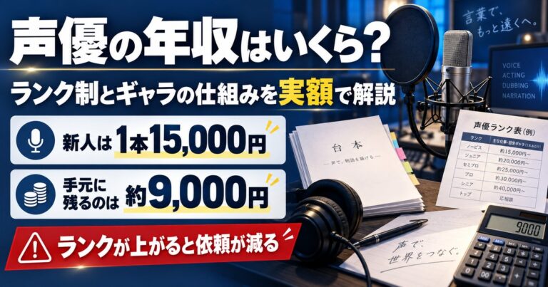 声優の年収をランク制から実額で解説。新人は1本15,000円、手元に残るのは約9,000円