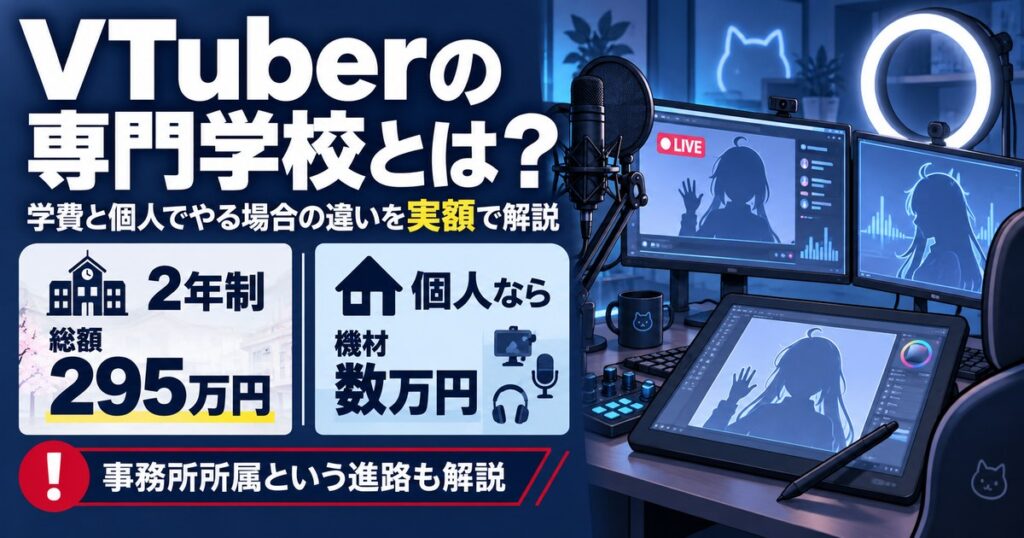 VTuberの専門学校の学費と個人で始める場合の違いを実額で解説。2年制の総額は295万円