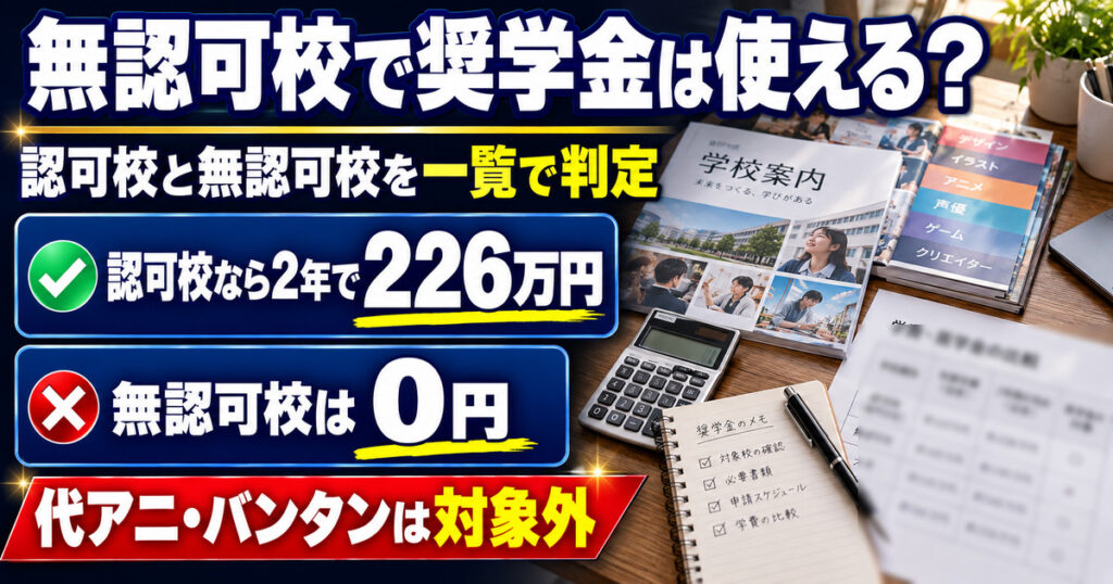 無認可校では公的な奨学金が使えない。認可校なら2年で226万円、無認可校は0円